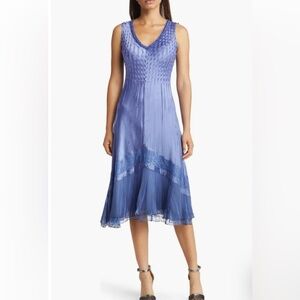 KOMAROV Beaded Charmeuse & Chiffon Tiered Dress Size M
